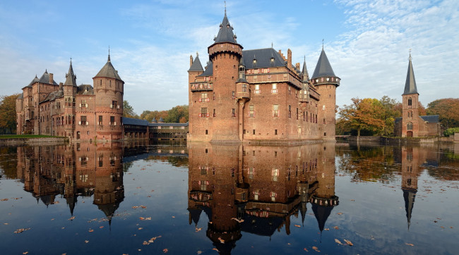Обои картинки фото города, - дворцы,  замки,  крепости, замок, де, хаар, на, воде, нидерланды