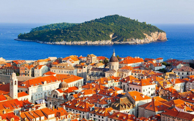 Обои картинки фото города, дубровник , хорватия, остров, крыши, панорама