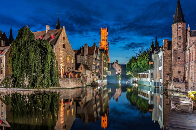 Обои картинки фото города, брюгге , бельгия, отражение, канал