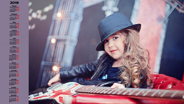 Картинка календари дети гитара девочка шляпа взгляд