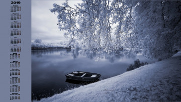 Картинка календари техника +корабли лодка водоем снег дерево