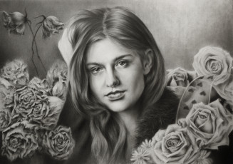 Картинка рисованное люди розы взгляд фон девушка