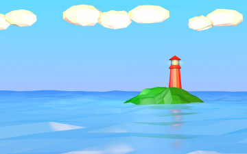 обоя векторная графика, другое , other, остров, маяк, облака, море