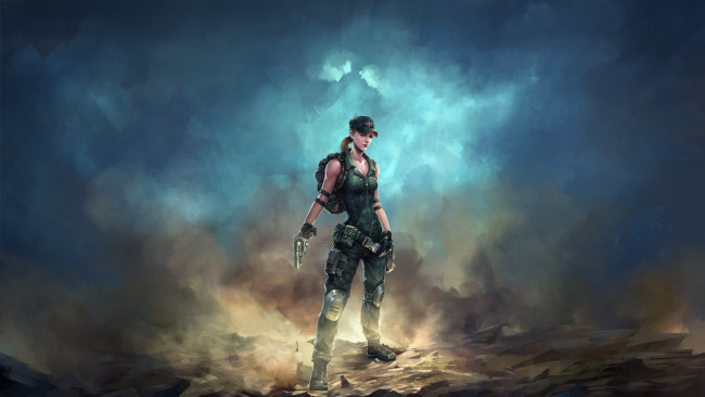 Обои картинки фото видео игры, battalion wars, униформа, девушка, фон, пистолет