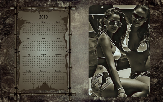 Обои картинки фото календари, компьютерный дизайн, очки, двое, загар, девушка