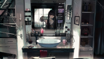 Картинка аниме unknown +другое+ девочка селфи зеркало ванная