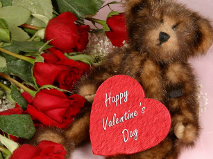 Картинка праздничные день+святого+валентина +сердечки +любовь розы мишка сердечко