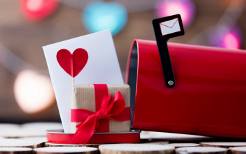 обоя праздничные, день святого валентина,  сердечки,  любовь, почтовый, ящик, подарок