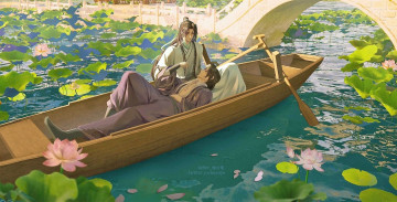 Картинка аниме thousand+autumns персонажи лодка лотосы