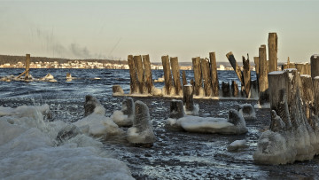 Картинка природа побережье волны лёд озеро