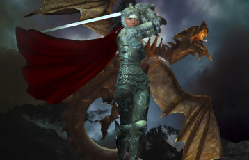 Картинка 3д графика fantasy фантазия дракон девушка