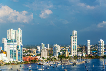 обоя cartagena,  colombia, города, - панорамы, здания, яхты, гавань, побережье, колумбия, картахена, colombia, панорама