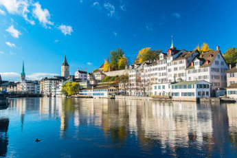 Картинка z& 252 rich +switzerland города цюрих+ швейцария zurich switzerland limmat river цюрих река лиммат набережная здания