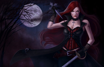 Картинка фэнтези девушки девушка воин охотник полная луна меч кинжал