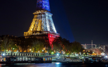 Картинка города париж+ франция река подсветка башня