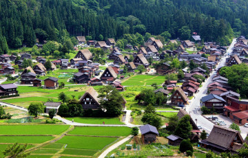 обоя shirakawa village, города, - пейзажи, Япония, панорама, лето
