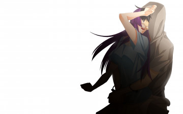 Картинка аниме bakemonogatari девушка взгляд фон