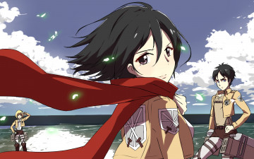 Картинка аниме shingeki+no+kyojin фон взгляд девушка