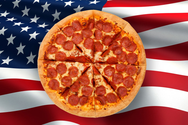 Обои картинки фото еда, пицца, колбаса, флаг