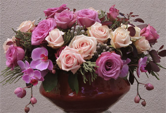 Картинка цветы букеты композиции розы розовый цвет ваза букет нежно красиво