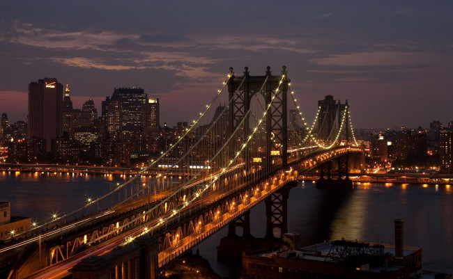 Обои картинки фото new, york, city, города, нью, йорк, сша, nyc, мост, ночной, город