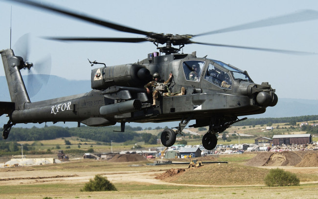 Обои картинки фото авиация, вертолёты, ah-64, apache, боевой, вертолёт, сша, пилоты, взлёт