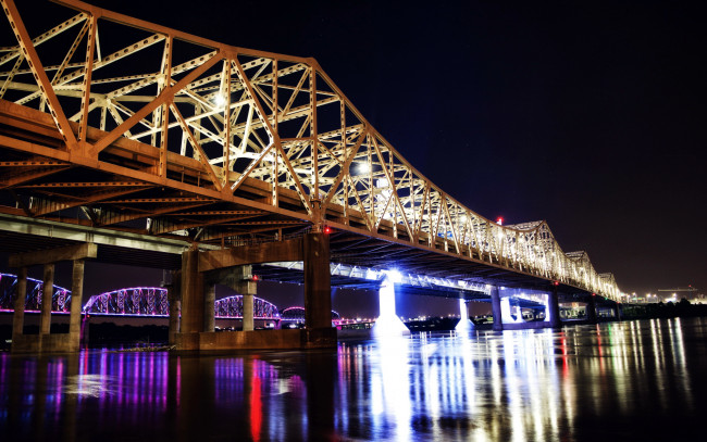 Обои картинки фото города, - мосты, мост, река, вечер, освещение