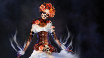 Картинка фэнтези магия грим наряд женщина цветы hasta la muerte