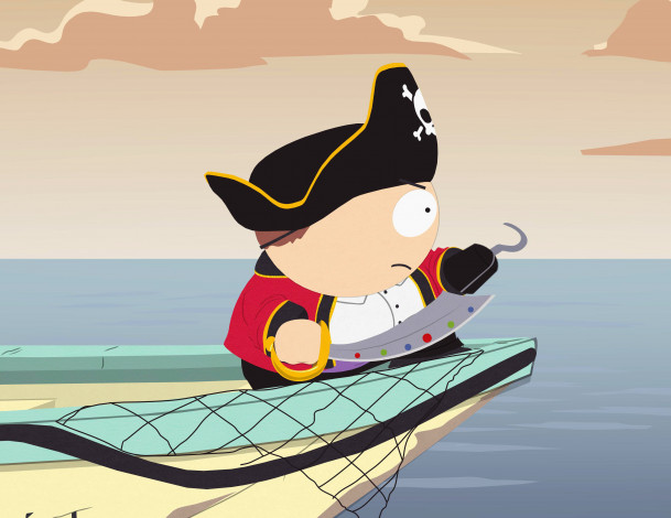 Обои картинки фото мультфильмы, south park, пират, шляпа, крюк, море, корабль
