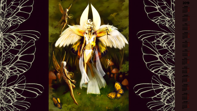 Обои картинки фото календари, фэнтези, крылья, женщина, бабочка