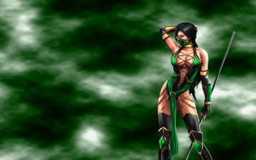Картинка mortal kombat видео игры 2011 девушка смертельная битва jade зеленый туман палка