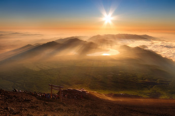 Картинка природа восходы закаты туман утро лучи солнце восход
