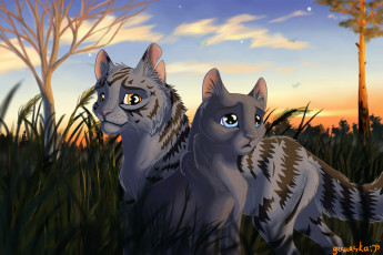 Картинка рисованное животные +коты коты взгляд фон
