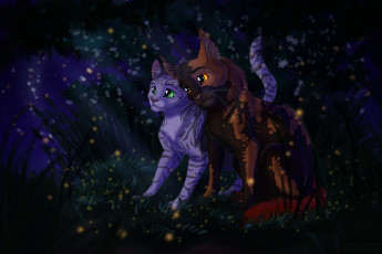 Картинка рисованное животные +коты коты взгляд фон ночь