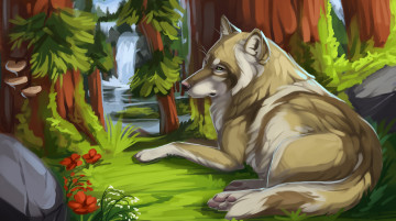 Картинка рисованное животные +собаки собака взгляд лес
