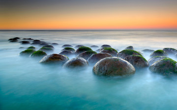 Картинка природа побережье шары калифорния камни point arena сша небо закат водоросли море