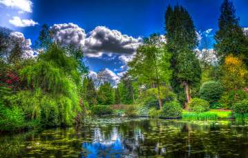 Картинка природа реки озера река вода деревья зелень облака небо hdr