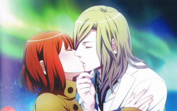 Картинка аниме uta+no+prince-sama закрытые глаза haruka nanami рыжая поцелуй двое сияние рука camus uta no prince-sama