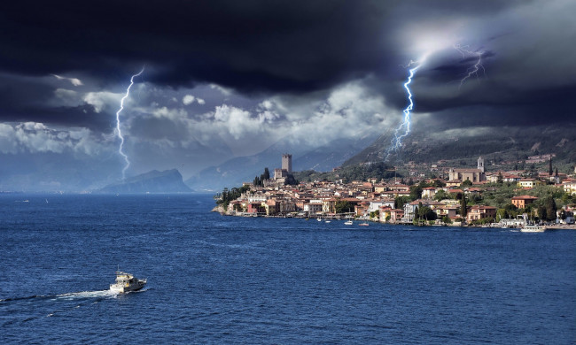 Обои картинки фото lago di garda, города, - пейзажи, шторм