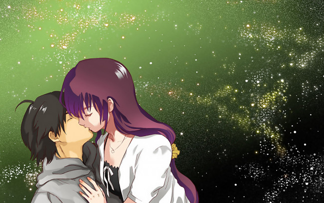 Обои картинки фото аниме, bakemonogatari, поцелуй