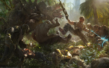 Картинка видео+игры bulletstorm бой люди монстры оружие джунгли