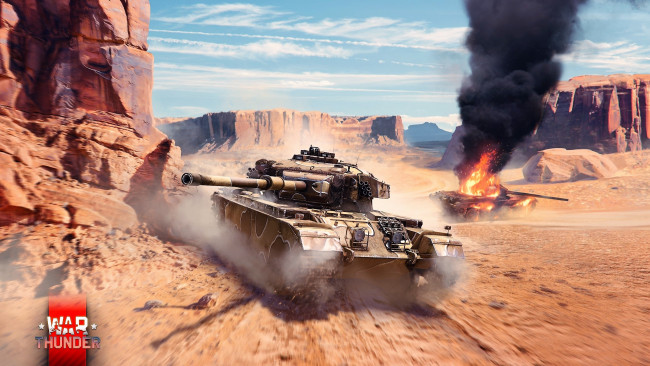 Обои картинки фото видео игры, war thunder, танки, бой, скалы, пустыня