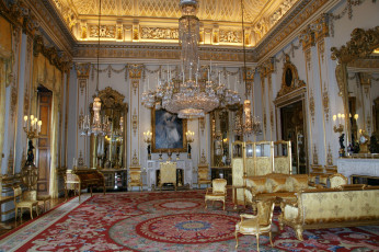Картинка букингемский дворец англия интерьер дворцы музеи диваны кресла ковер люстра зеркало картина
