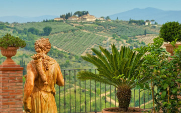 Картинка italy города пейзажи поля статуя вазы пальма италия