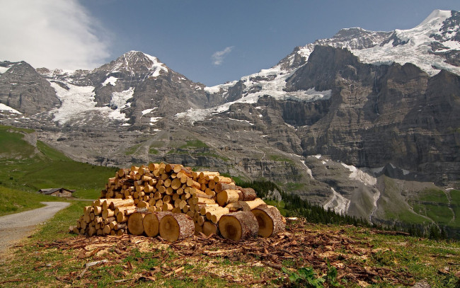 Обои картинки фото switzerland, природа, горы, дрова, снег, пейзаж, вершины, швейцария