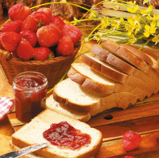Картинка еда разное натюрморт клубника джем цветы ягоды хлеб