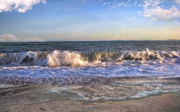 обоя warm, thoughts, природа, побережье, волны, пена, океан, пляж