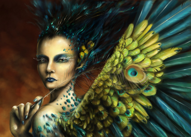 Обои картинки фото фэнтези, существа, перья, крылья, девушка, gianna ragagnin