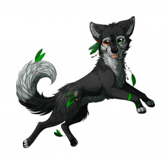 Картинка рисованные животные +волки листья белый фон собака