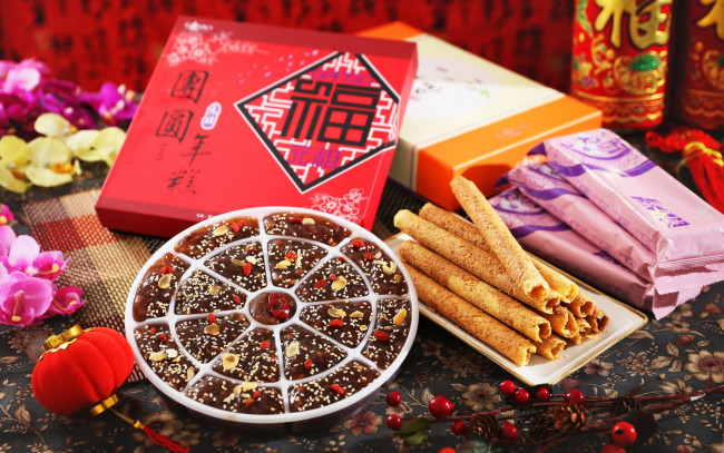 Обои картинки фото еда, конфеты,  шоколад,  сладости, сладости, орхидеи, confection, китайские